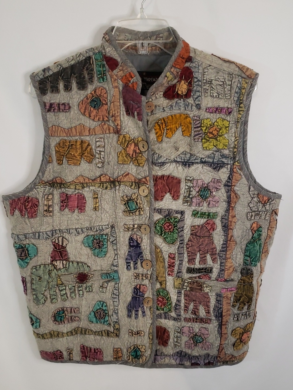Sacred Threads Multicolor Appliqued & Embroidered Quilted Vest, M/L